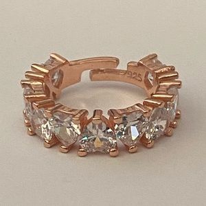 925 Silver heart ring 6-6.50 size adjustable band cz stones 14k rose gold plated